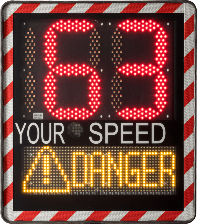 radar speed sign red and blue lights